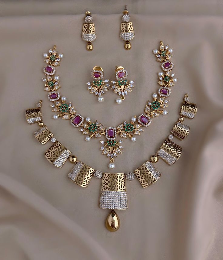 AD Sparkle Necklace Set With Antique Finished