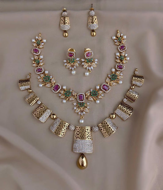 AD Sparkle Necklace Set With Antique Finished