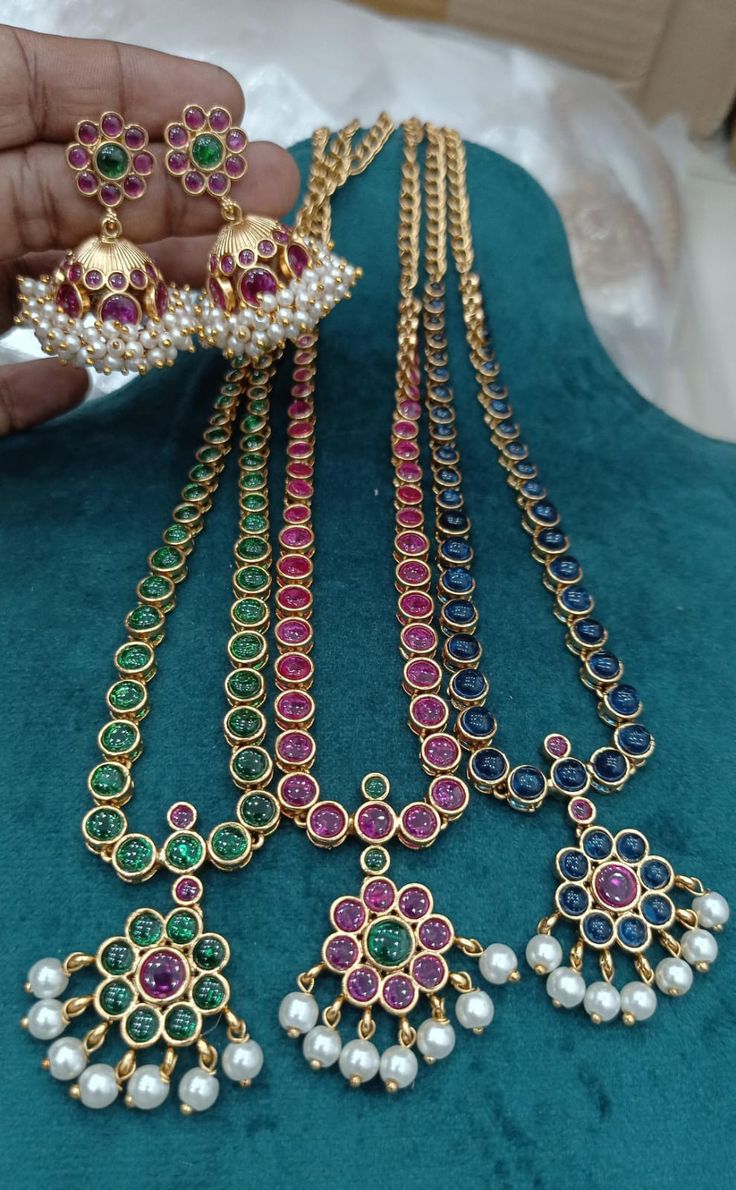 Antique Kemp Combo Necklace Jhumki Set